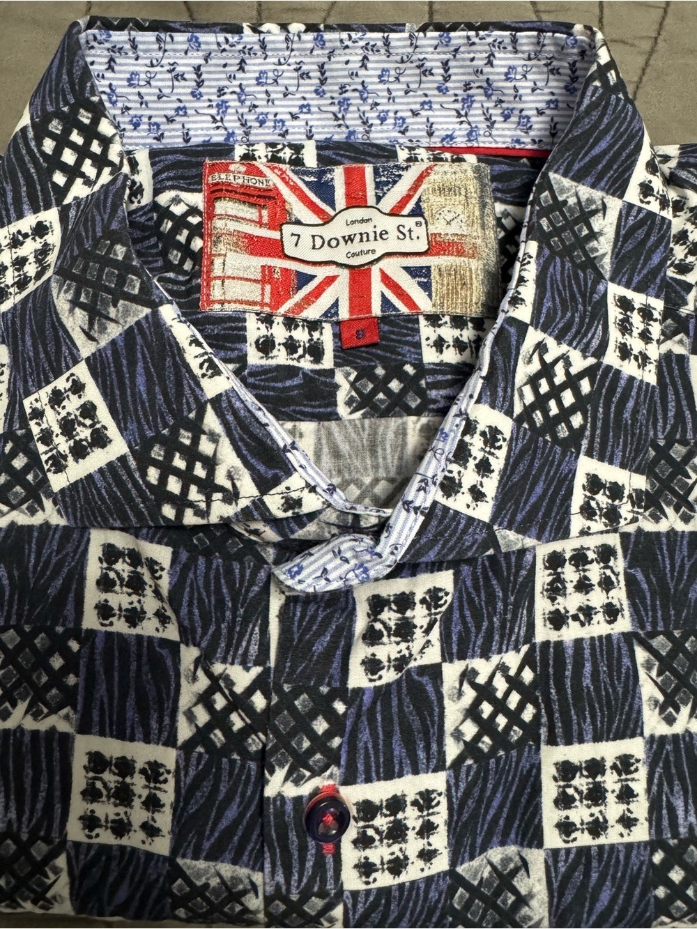 7 Downie St London Men’s Casual Button-Down Shirt - Navy/White Pattern 3XL